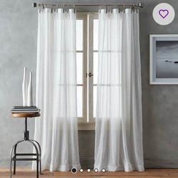 Solid Sheer Faux Leather Tab Top Curtain Panel Pair (Set of 2) Cream 56” W x 96” L