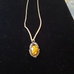 Sterling Silver Necklace with Sterling Charm with Amber 