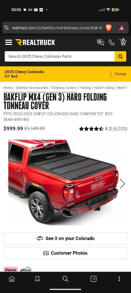 RealTruck BAKFlip MX4 Tonneau Cover Chevy Colorado GMC Canyon