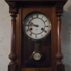 Antique Ornate Junghans German Wall Clock 23" T X 11" W X 11" D W/ Key: Needs Work To Function Properly 