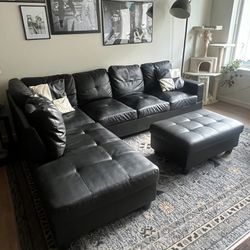 Black Leather Sectional With Storage Ottoman
