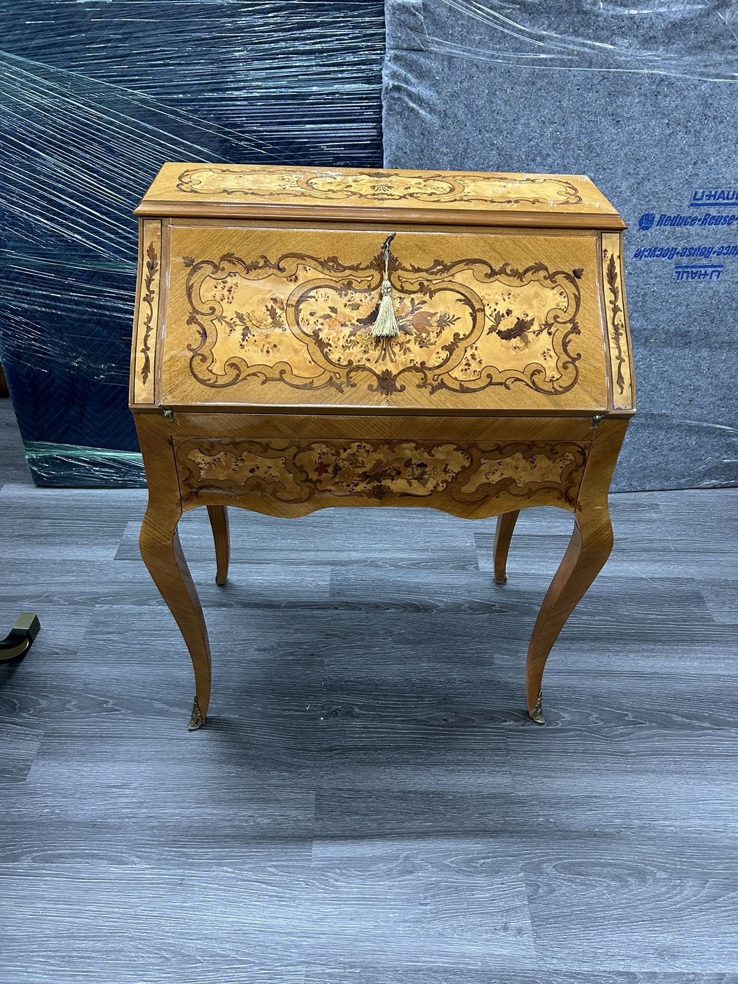 French marquetry inlaid walnut Desk