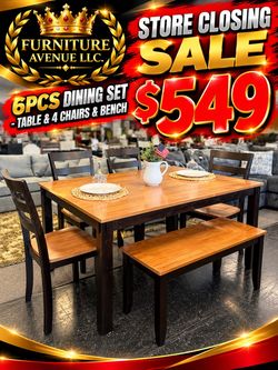 6-Piece Dining Set Table 4 Chairs and Bench