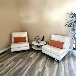 White Leather Chairs and Sofa