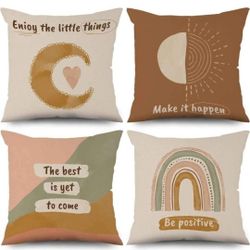 NEW! Boho Style Pillow Covers 18x18", Set of 4, Cotton Linen *COVERS ONLY*