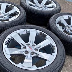 22” GMC Yukon Denali Sierra Cadillac Escalade Chevy Suburban Chevrolet Rims Tires New Chrome 
