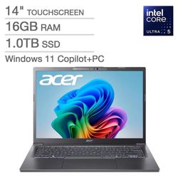 Not Opened Acer Aspire 14" AI Copilot+ PC - Intel Core Ultra 5 226V – WUXGA (1920 x 1200) Touchscreen Display - 16GB RAM - 1TB SSD - Windows 11 Home –