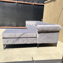 New Large Grey Velvet Sectional Sofa with Chaise Lounge