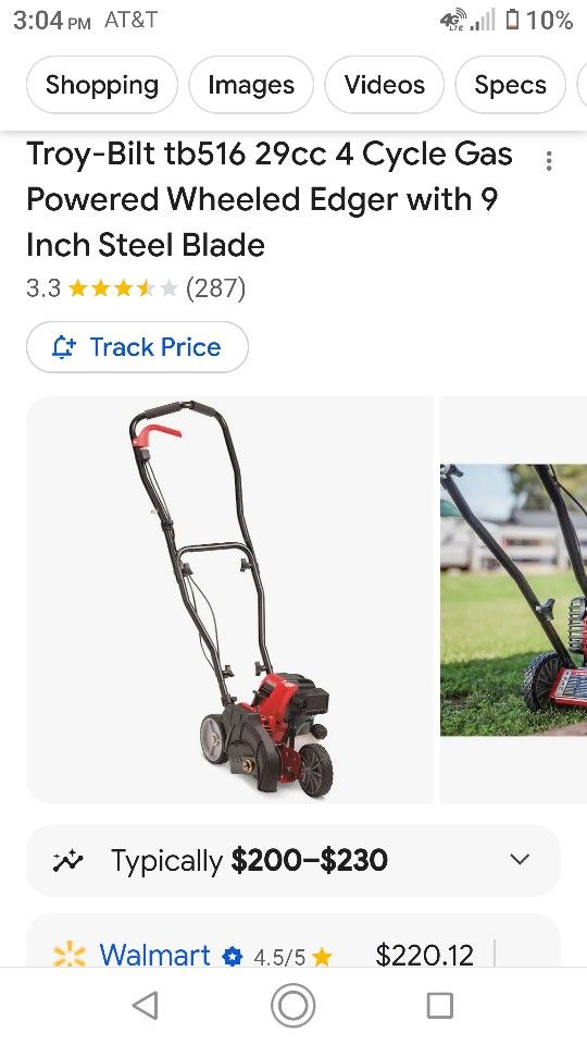 Troy-Bilt tb516 29cc 4 Cycle Gas Powered Wheeled Edger with 9 Inch