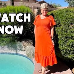 AUSELILY Orange Summer Midi Dress – Size XL