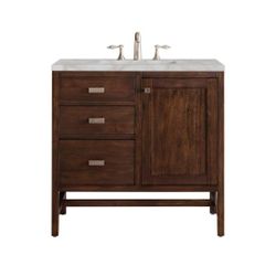 James Martin Vanities
Addison Single Vanity Mid-Century Acacia and Victorian Silver Quartz Top