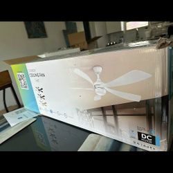 52" 5 Blade All White Ceiling Fan with Detachable Wall Remote with Light ***NEW***