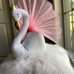 NEW White Cotton Princess Swan (hang or sit) 12”L, 10”W - see photos