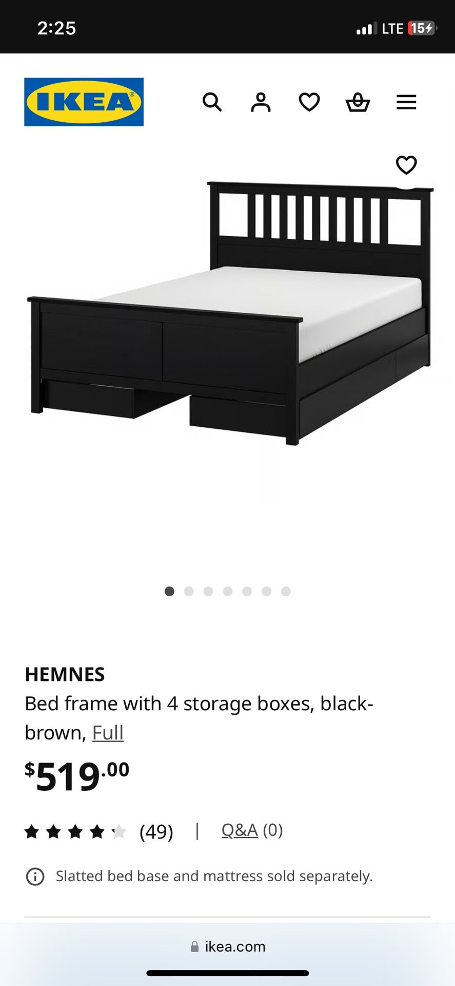 IKEA HEMNESS FULL SIZE BED WITH 4 Set Of Under Bed Storage drawers 