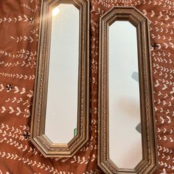 2 Vintage Boho Gold Accent Wall Mirrors 6x27