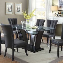 ART DECO VIBE-BLACK ASH BLACK 7-PIECE-DINING-TABLE-SET-MESA SILLAS-COMEDOR