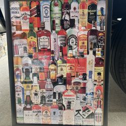 Framed Liquor Bottle Puzzle-21 1/2” wide by 28 1/2” tall