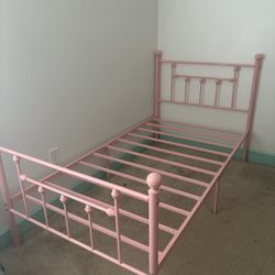 Twin Pink Metal Victorian Bed frame 
