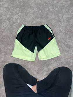 Nike Black and Neon Green Athletic Colorblock Shorts with Orange Swoosh