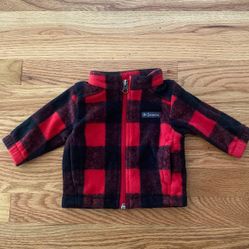 Columbia  Printed Fleece Zip Up Jacket Top Kids Children's  Baby Size 12 18 Months Boy Girls Plaid Red