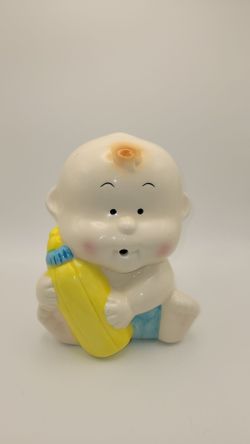 Vintage 80's ceramic baby bank good Vintage Condition but missing stopper and 1 tiny chip on head