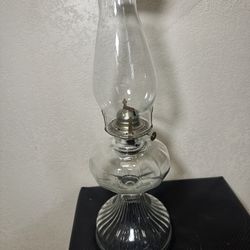 Vintage Oil Lamp Ribbed Glass Pedestal 18 1/4” tall