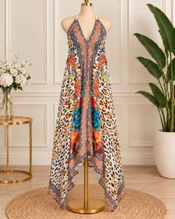 Leopard Print Halter Maxi Dress one size Small to large