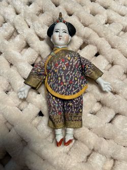 Vintage Porcelain Asian Doll in Traditional Costume
