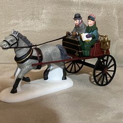 Dickens Village Red Christmas Sulky Horse And Carriage