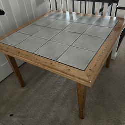 Solid Pine Dining Table With Inlaid Ceramic Tile