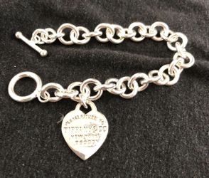 Tiffany Heart Charm 8” Silver Bracelet