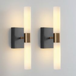 Wall Sconces Set of Two Black and Brass Lamp Sconces X(63)