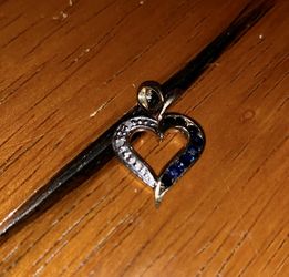 Solid 10kt Diamond and Sapphire gold heart pendant
