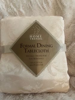 HomeTrends 60x102 Ivory Damask Tablecloth New Cotton Blend Formal Dining