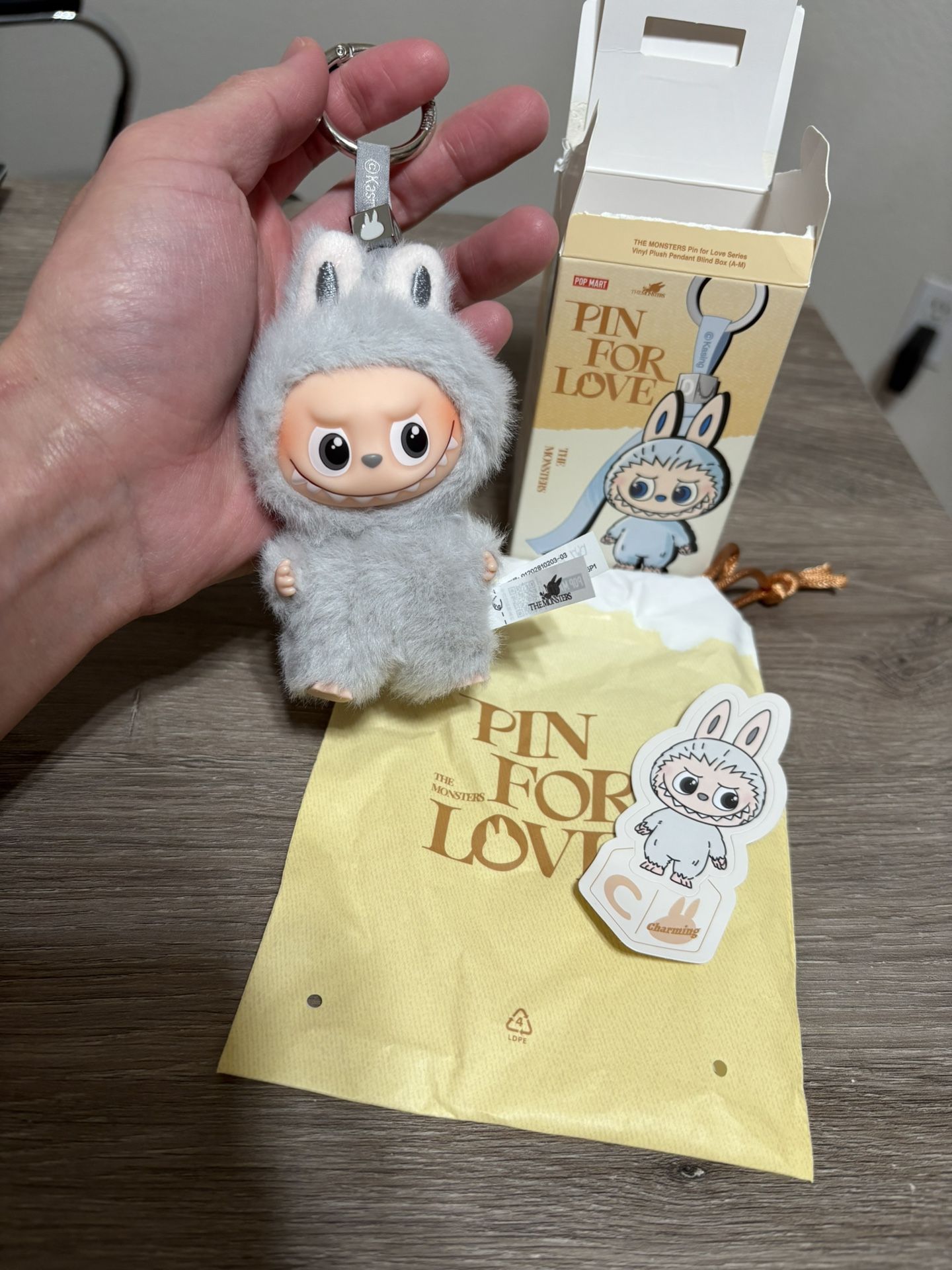 POP MART Labubu V4 The Monsters Pin For Love Alphabet Plush Pendant - Letter C