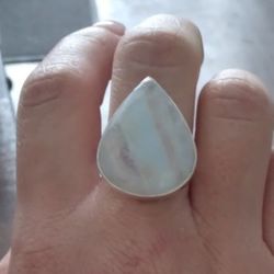 Handmade Natural Rainbow Moonstone Ring Sterling Silver