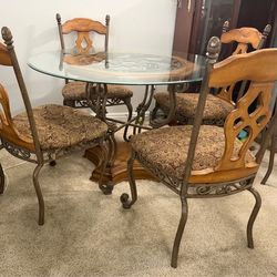 Solid Iron Glass Wood Dining Room set w/Barstools