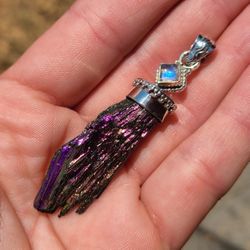 Rainbow Aura Kyanite & Moonstone 925 Pendant