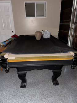 Pool Table Black Legs And Brown Wood Top With Beige 