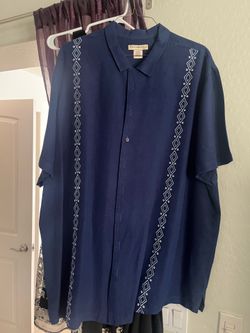 Island Passport Shirt Mens Size 3 XLT Tall Blue Linen Rayon Blend Button Up DXL