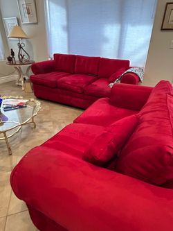 Red Microfiber sofa, loveseat and ottoman