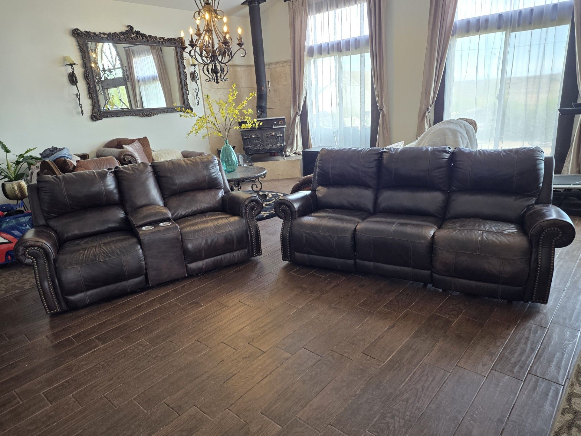 Leather power recliner reclining couch set couches Sofa loveseat electric