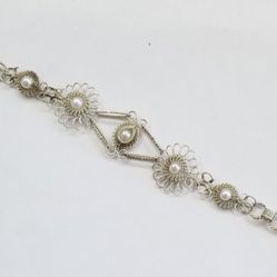 Silver And Cultured Pearl Bracelet 