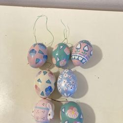 Set of 7 Painted Easter Eggs for Hanging