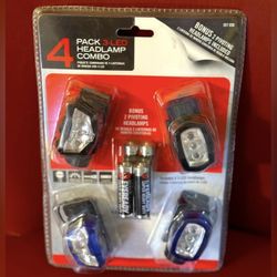 HOME DEPOT Deadstock 4 Pack 3-LED Headlamp Combo AA Battery Powered Included NWT