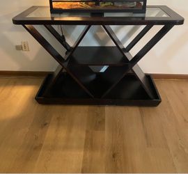 Dark Wood Console Table with Glass Top