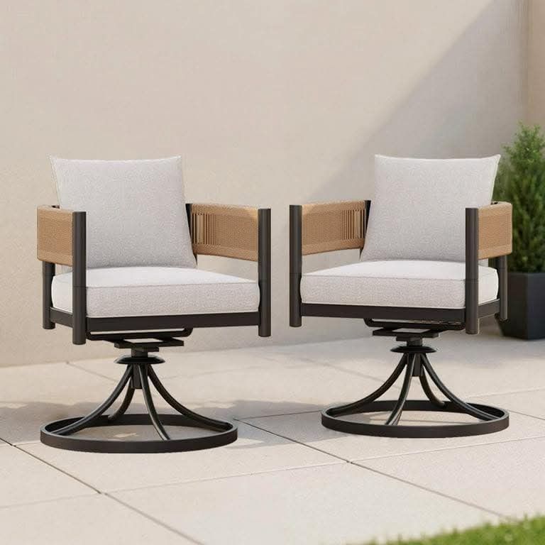 NEW - Everite 2 Pieces Swivel Rocker Chairs , Outdoor Dining Chairs with Thickened Cushions, Wicker Patio Bistro Set for Garden, Backyard, Lawn, Porch