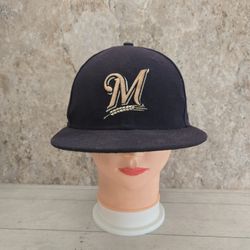 Milwaukee Brewers New Era 59Fifty Fitted Navy Blue Hat Size 7 3/8