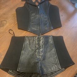 Women's Leather Shorts And Vest Top