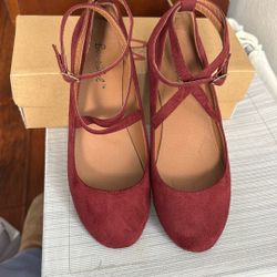 Wine Color ankle strap flats
